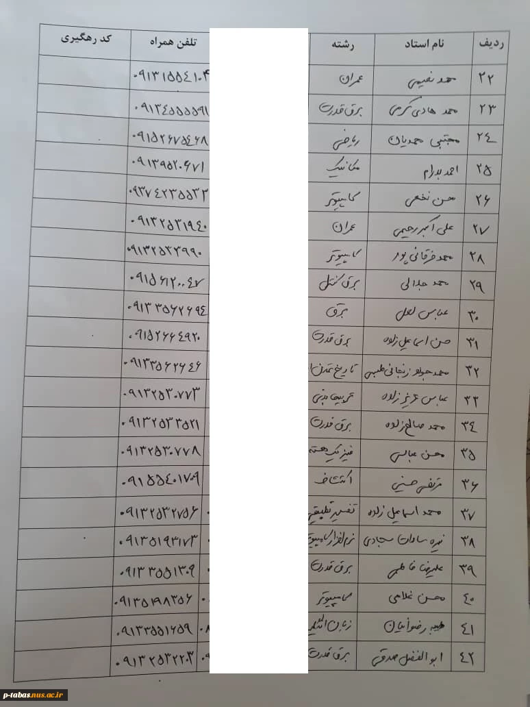 شماره تلفن اساتید1