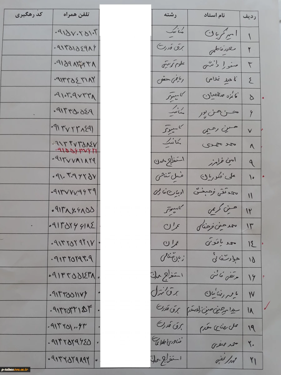 شماره تلفن اساتید 3