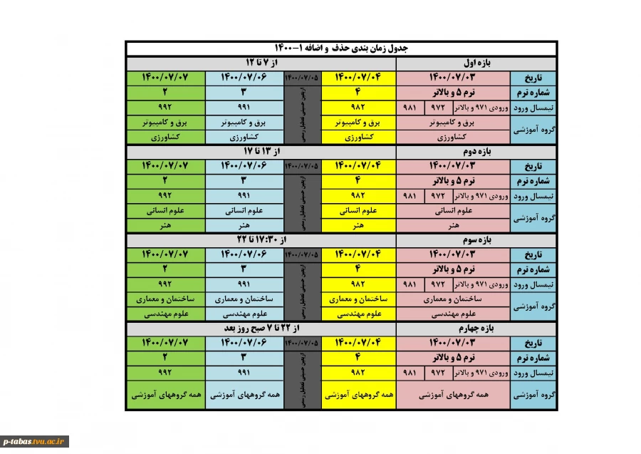جدول زمان بندی حذف و اضافه ترم مهر 1400 2