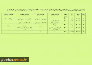 برنامه  آزمون های پایان ترم دروس عملی ، کارگاهی و آزمایشگاهی دوره کاردانی و کارشناسی نیم سال اول سال تحصیلی 1401-1400 2